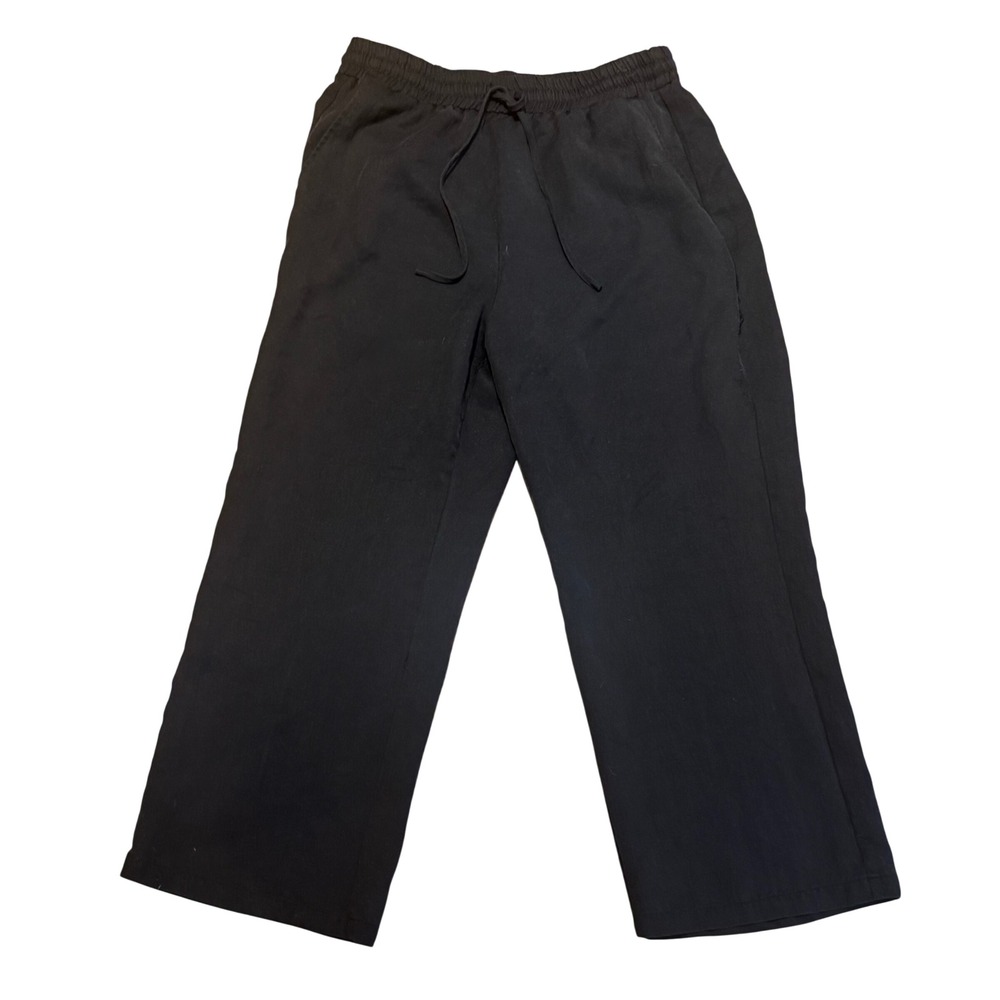 Melloday Women's Black Large Wide Leg‎ Drawstring Waist Relaxed Fit Pants
